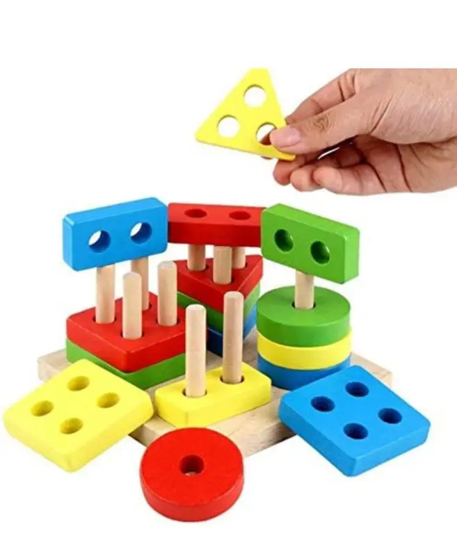 صندوق الأشكال الهندسية الخشبي، لعبة تعليمية لتطوير المهارات