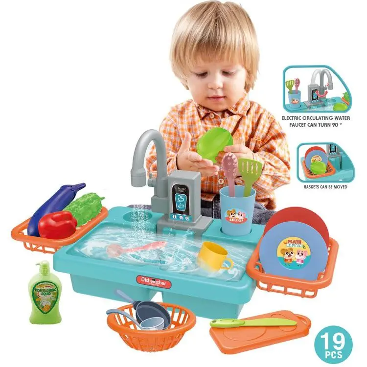 حوض المطبخ التفاعلي، لعبة المياه المرحة مع 19 قطعة