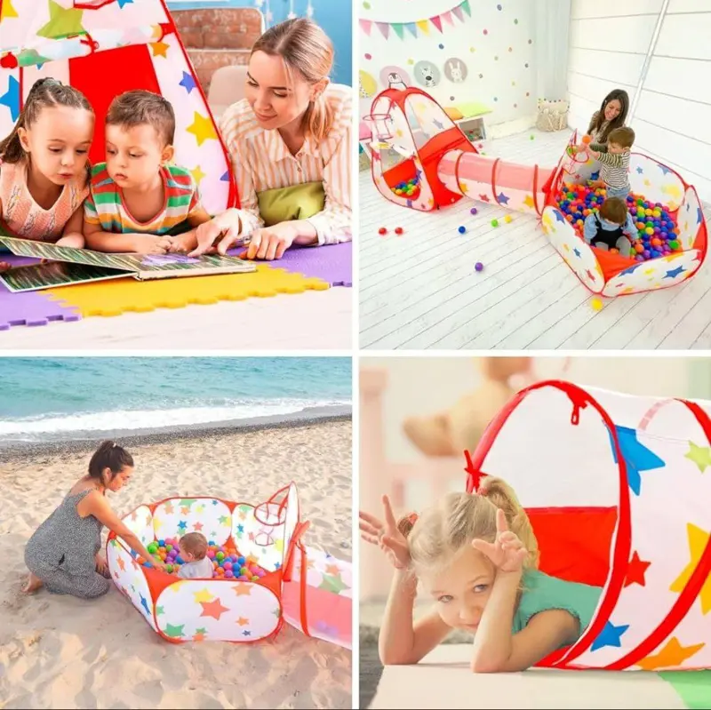 خيمة لعب 3 في 1، بيت الأبطال مع نفق و60 كرة