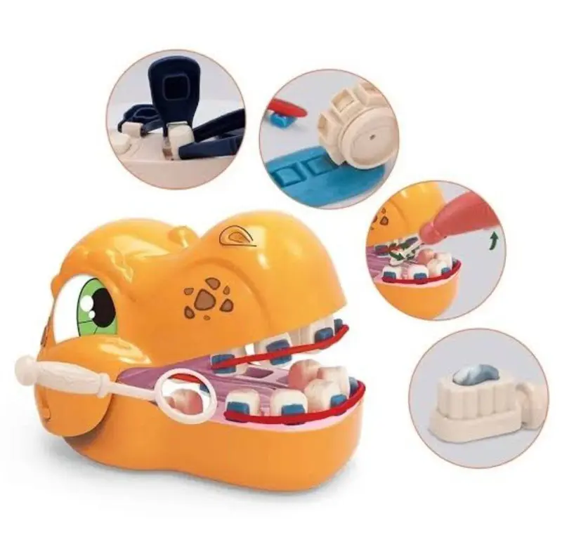 لعبة طبيب الأسنان الديناصور، مجموعة صلصال ومعدات طبية لتجربة ممتعة