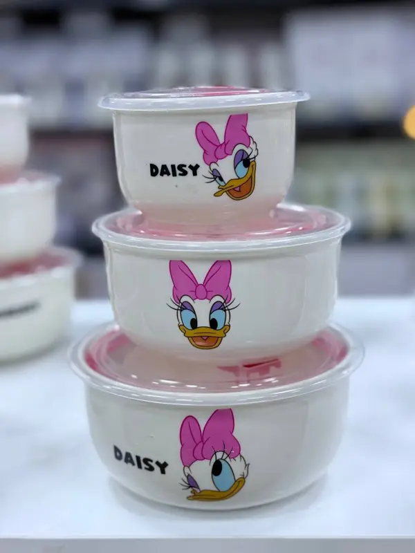 طقم التخزين "ديزني" 3 قطع من البورسلين بأغطية سيليكون محكمة