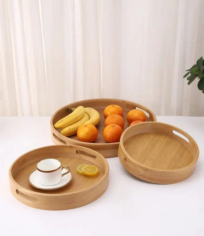 طقم صواني التقديم "بامبو كلاسيك" الخشبي 3 قطع بتصميم أنيق