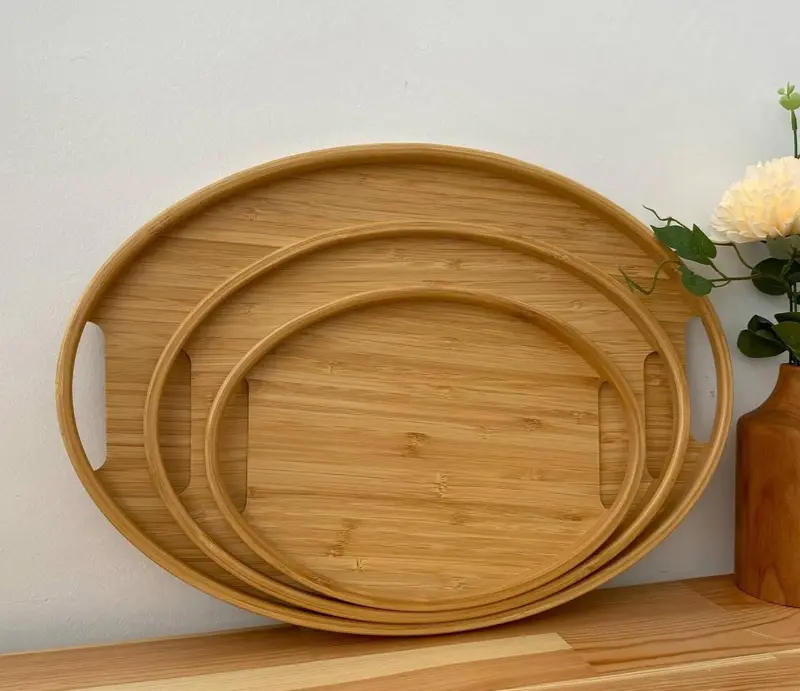 طقم صواني "لوتس" البيضاوية الخشبية بتصميمه الراقي