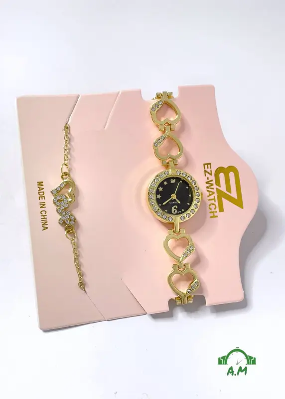 طقم ساعة وانسيال نسائي بتصميم أنيق