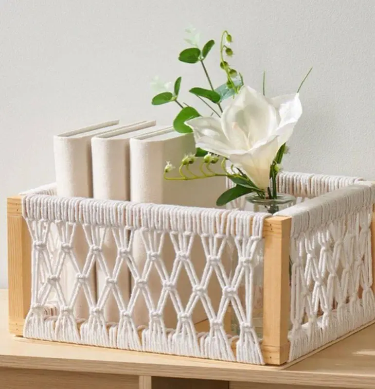 طقم سبت ديكور من النسيج وقاعدة خشبية 2 قطعة