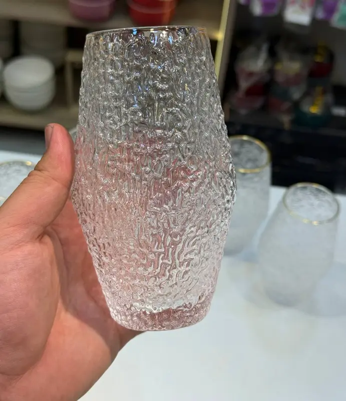 طقم أكواب كريستال فاخر 6 قطع بتصميم منقوش وحواف ذهبية