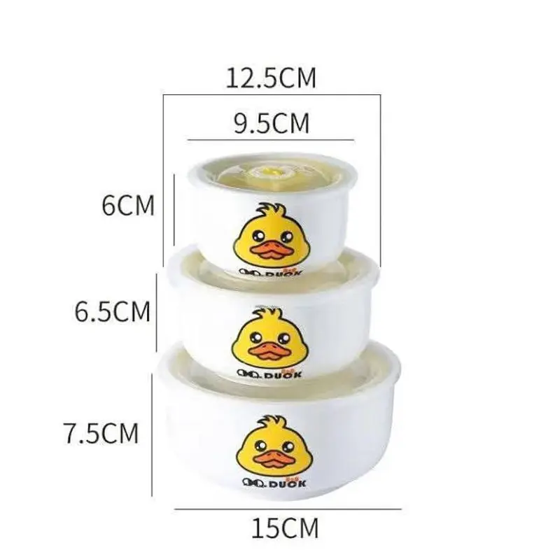 طقم علب تخزين بورسلين 3 قطع بتصميم "البطة اللطيفة" (QQ Duck)