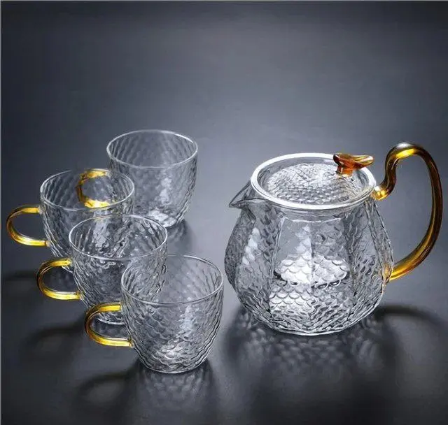 طقم براد شاي زجاج حراري 6 قطع مع صفاية (مقاوم للنار)