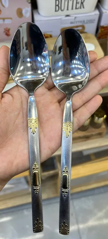 طقم ملاعق طعام 6 قطع (ستانلس استيل جولد X سيلفر فاخر)