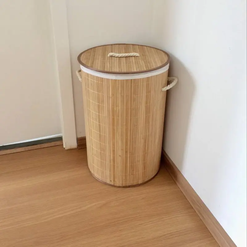 باسكت غسيل وتنظيم فاخر (بإطار بامبو وغطاء خشبي 75 لتر)