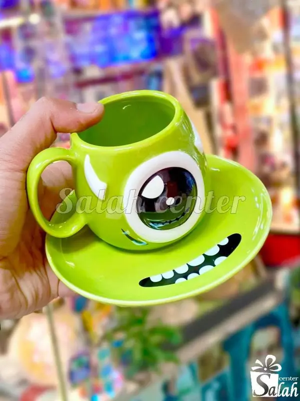 طقم مج ديزني 3D بورسلين مع طبق (كورة البعبع)