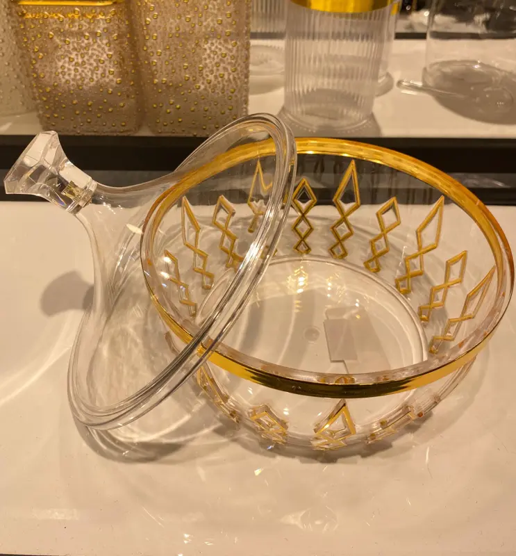 بونبونيرة أكريليك فاخرة مطعمة باللون الذهبي (لتقديم التسالي والحلويات)