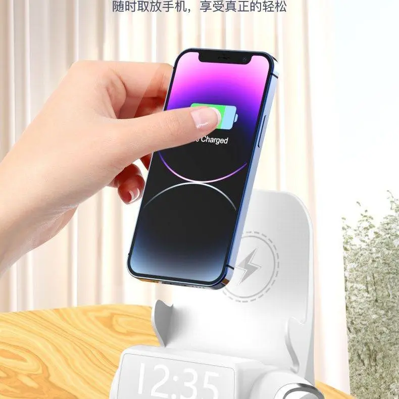 جهاز تكنولوجي 5 في 1 (شاحن وايرلس، سبيكر، ساعة ومنبه)