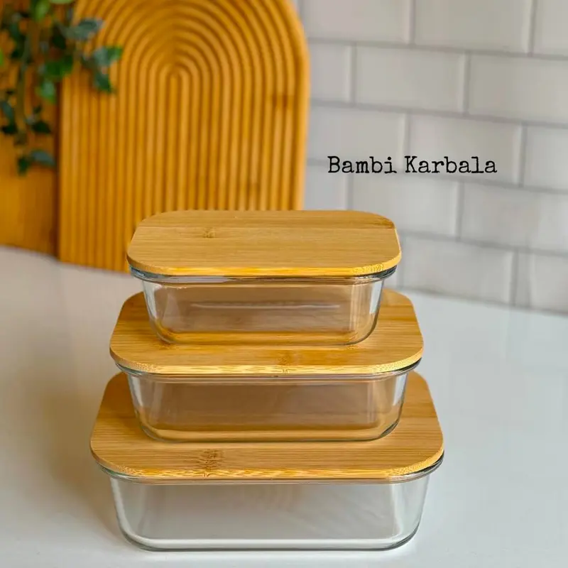 طقم علب بيركس بغطاء بامبو