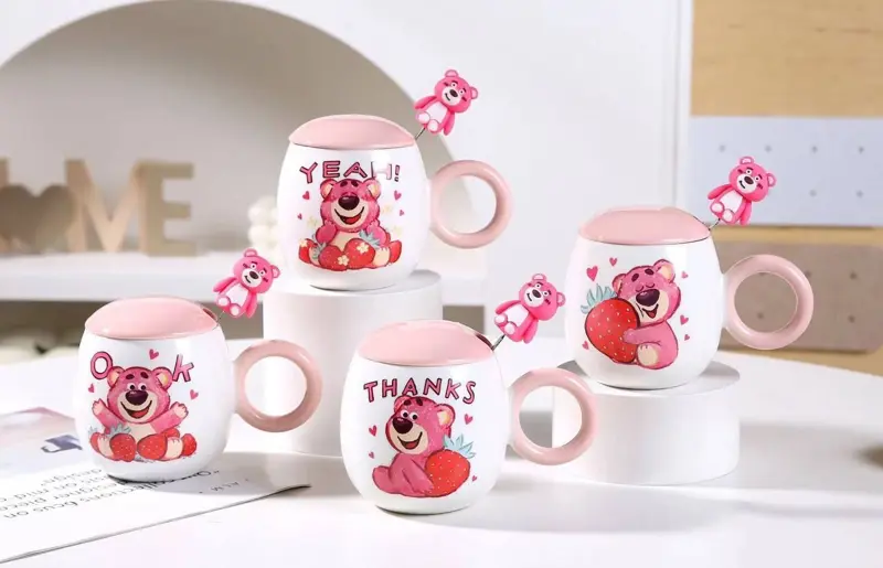 مج ديزني المجسم تصميم بورسلين فريد مع ملعقة شخصية