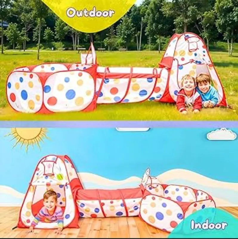 خيمة لعب 3 في 1، بيت الأبطال مع نفق و60 كرة