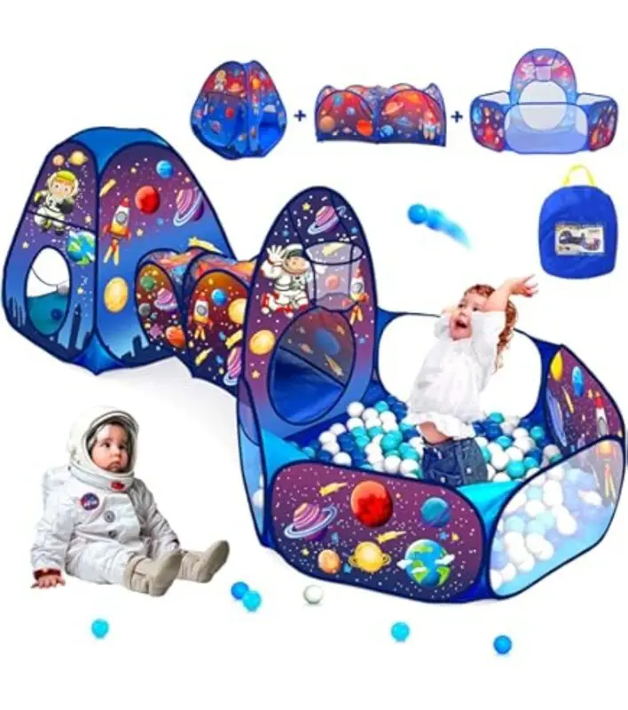خيمة لعب 3 في 1، مغامرة الفضاء مع نفق و60 كرة