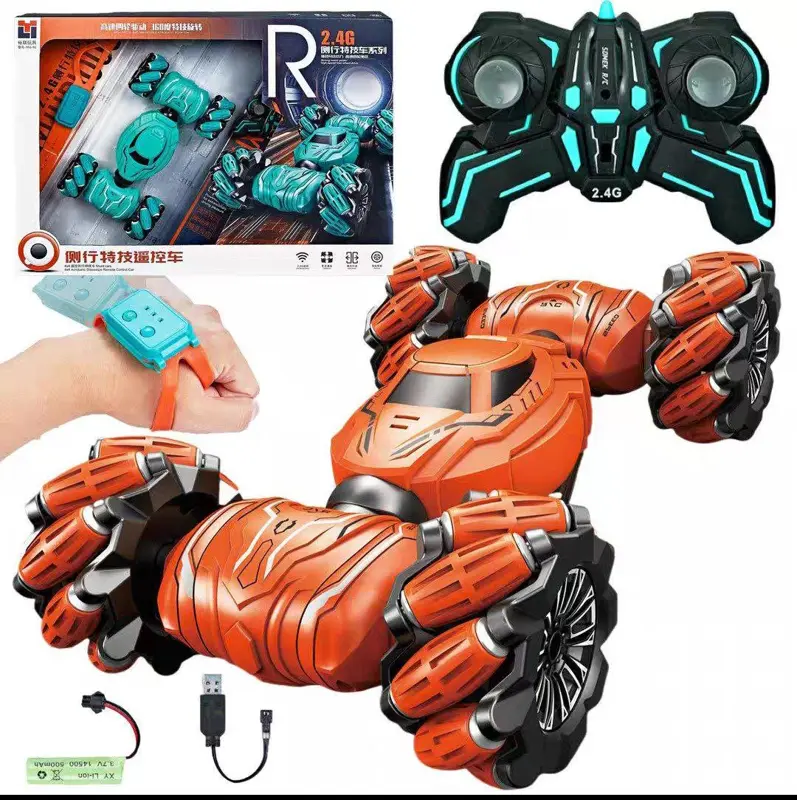 سيارة السباق البهلوانية الذكية، بالتحكم المزدوج الريمود والساعه ومقاومة للصدمات