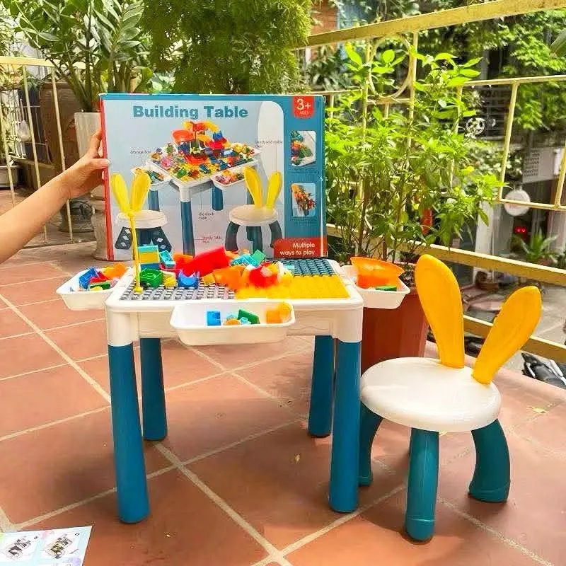 طاولة الأنشطة المتعددة للأطفال، مع كرسي ولوحة ليغو قابلة للتحويل