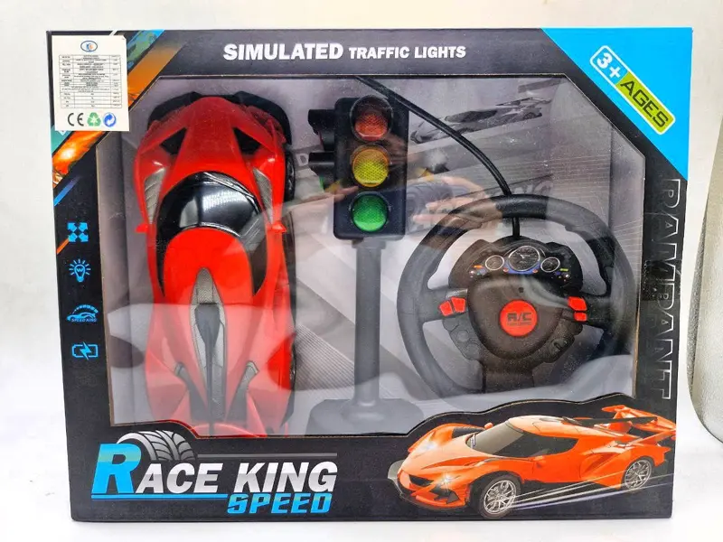 سيارة السباق بالريموت، مع دركسيون وأضواء إشارات