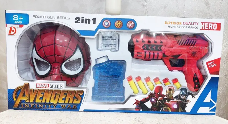 مجموعة مسدس الجل المائي وقناع سبايدرمان