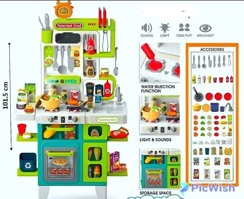 مطبخ الأطفال الفاخر المتكامل: 104 قطعة