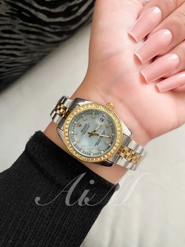 ساعة رولكس كلاسيك مينا زرقاء مقاس 32 ملم