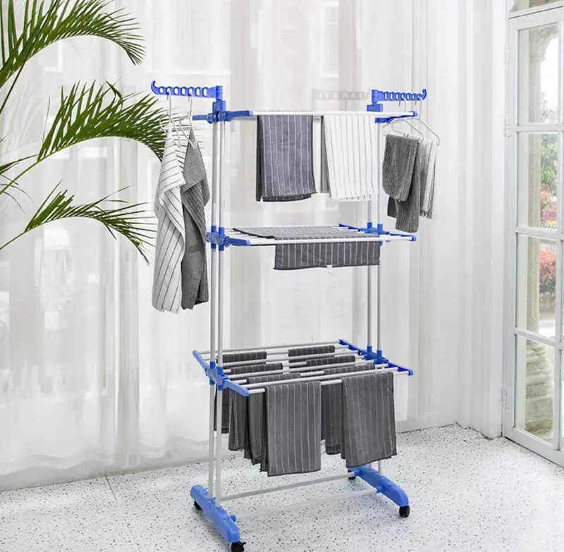 منشر الغسيل الذكي "فاميلي دراي" 3 أدوار الأصلي الثقيل مع عجلات