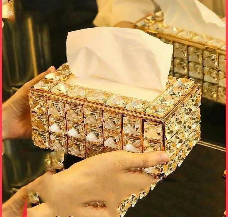 علبة المناديل الفاخرة "جولدن كريستال" للتزيين المنزلي الراقي