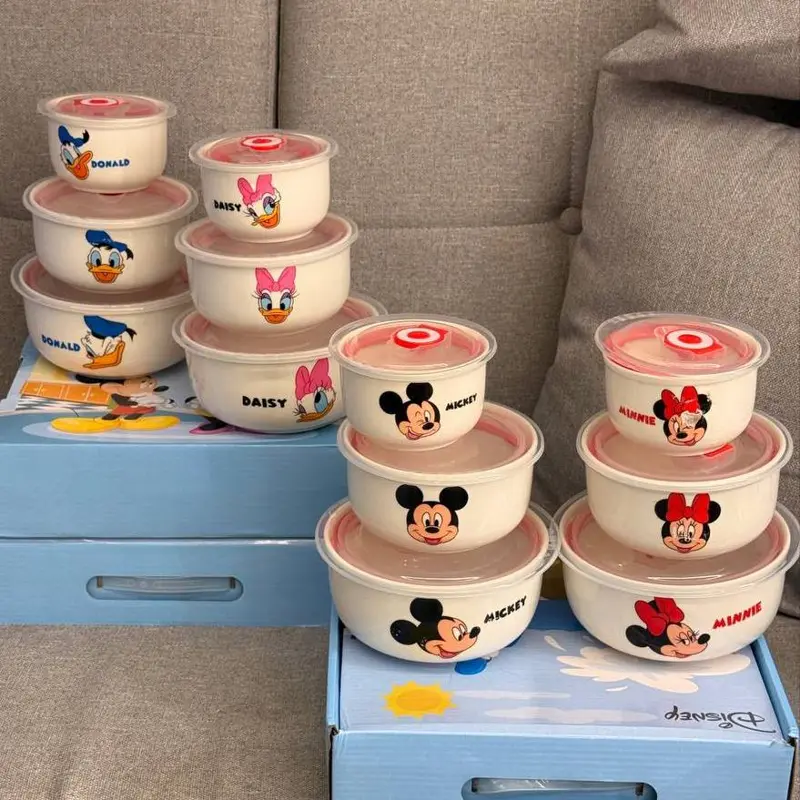 طقم التخزين "ديزني" 3 قطع من البورسلين بأغطية سيليكون محكمة