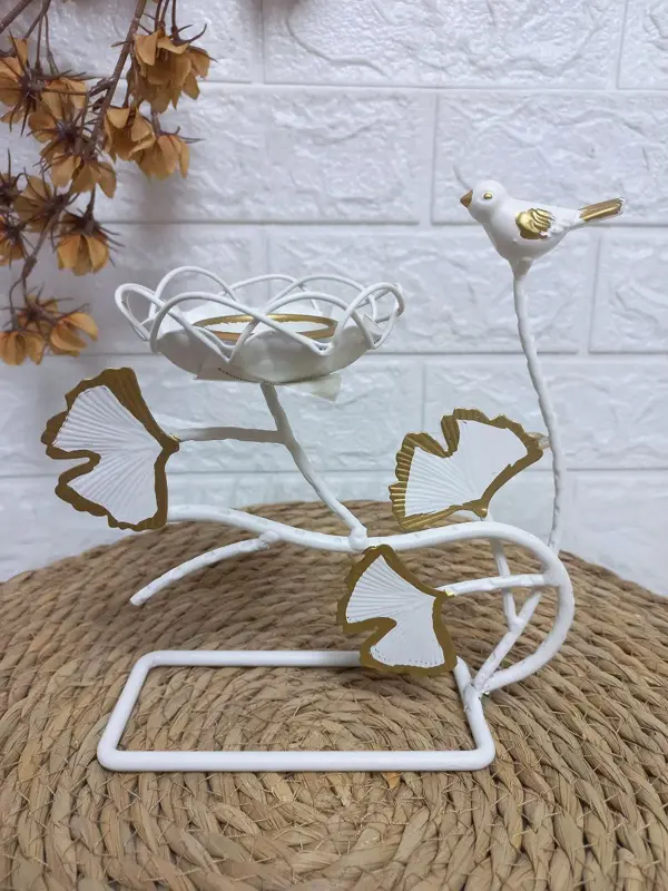 شمعدان "غصن الشتاء" المعدني المزدوج للديكور الفاخر العصفور الهاديء