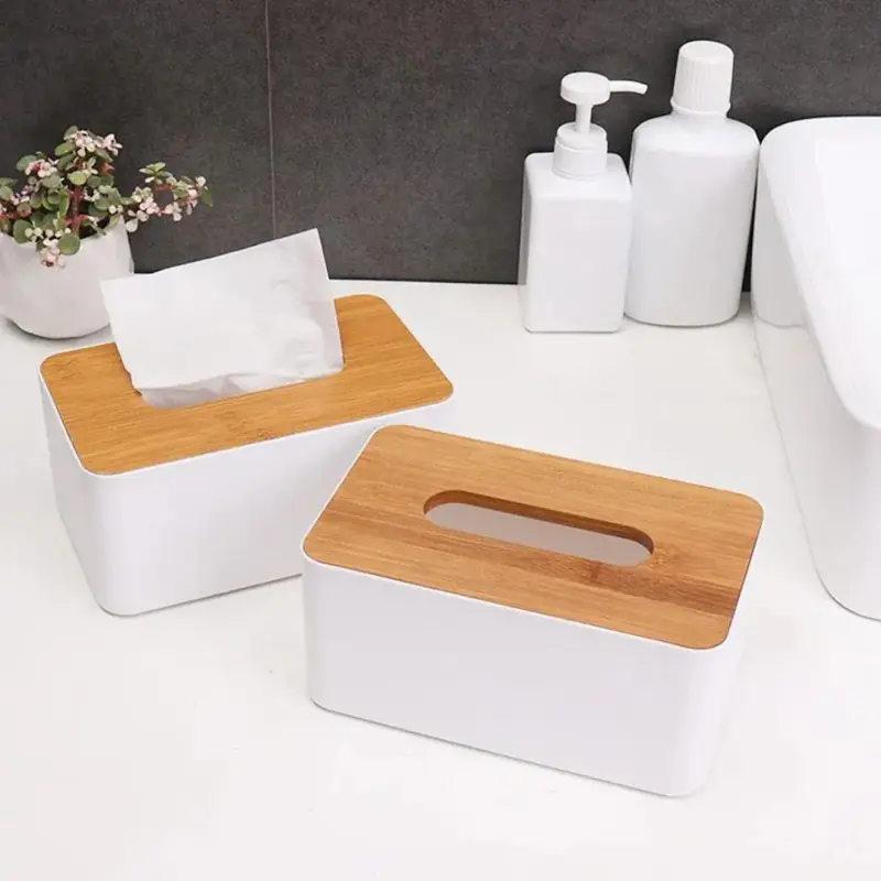 علبة "مينيمال" الأنيقة للمناديل بغطاء خشبي