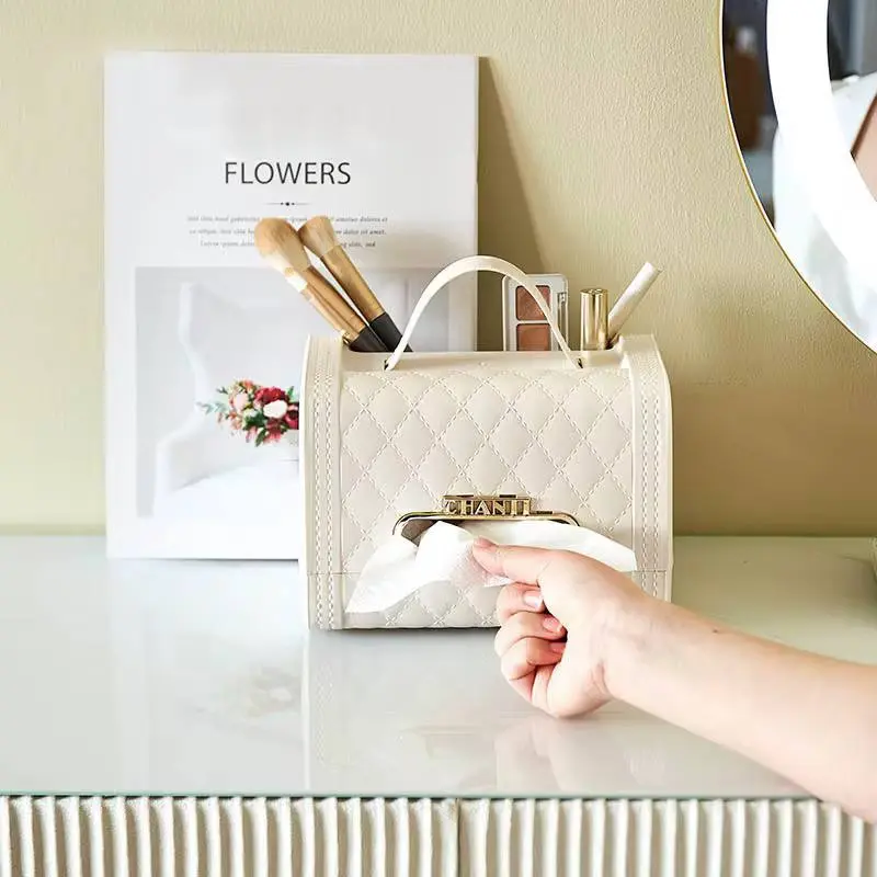 منظم مكتبي وعلبة مناديل بتصميم شنطة أنيق