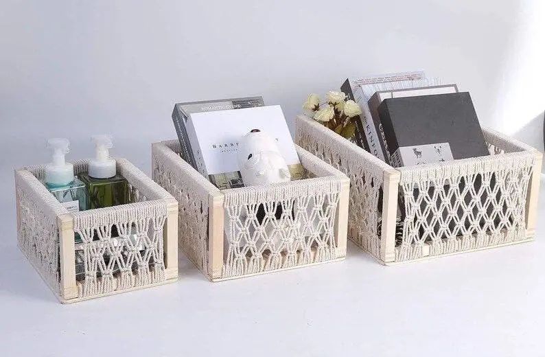 طقم سبت ديكور من النسيج وقاعدة خشبية 2 قطعة