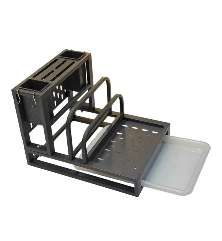 منظم مطبخ معدني متعدد الاستخدامات مع صواني تجميع