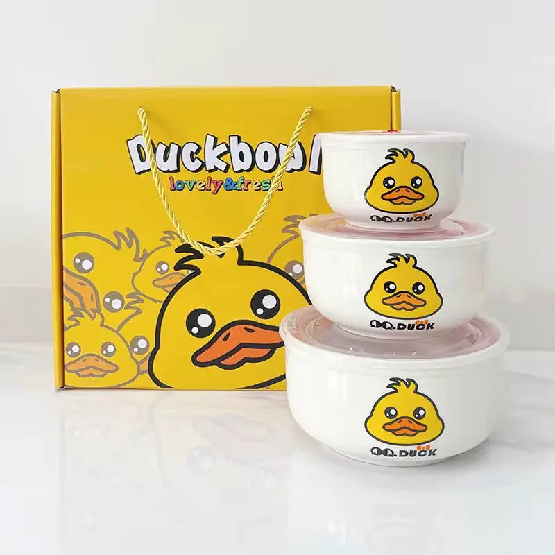 طقم علب تخزين بورسلين 3 قطع بتصميم "البطة اللطيفة" (QQ Duck)