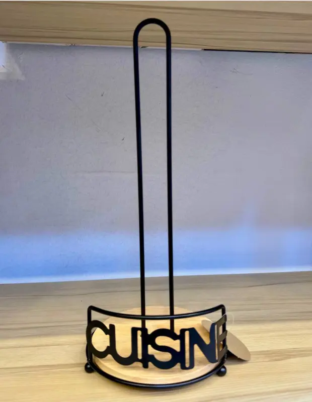 حامل مناديل مطبخ رول بتصميم عصري (معدن وقاعدة خشبية)