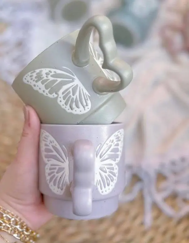 طقم مجات بورسلين فراشة