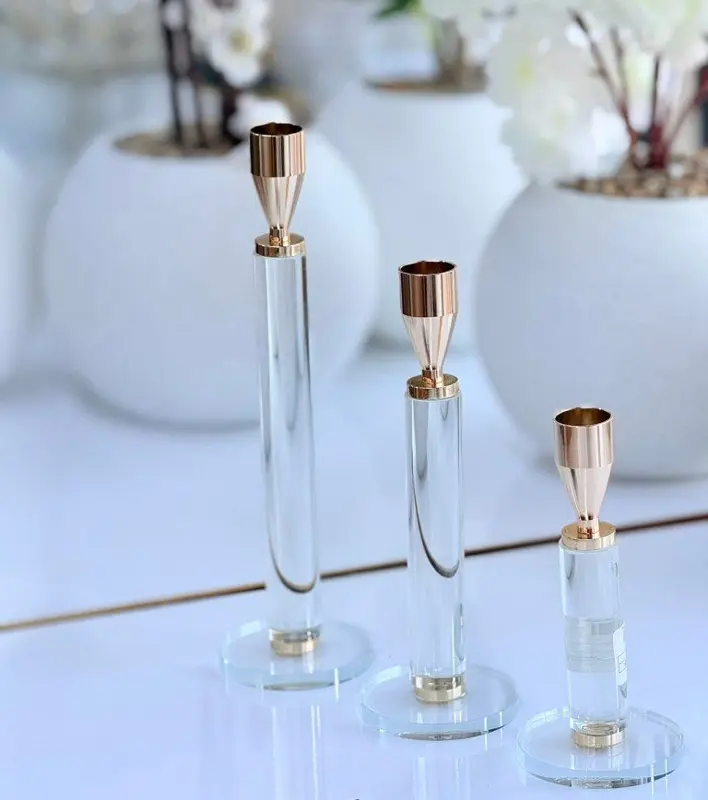 شمعدان كريستال فاخر 3 قطع (باللون الذهبي) لتزيين منزلك