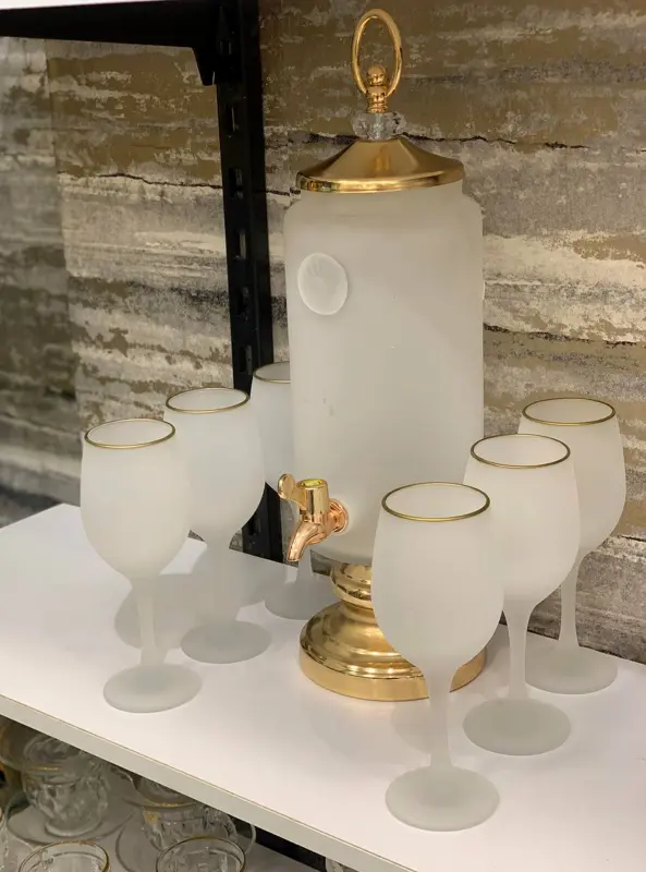 طقم ديسبنسر وكاسات زجاج مط فاخر (سعة 4 لتر)