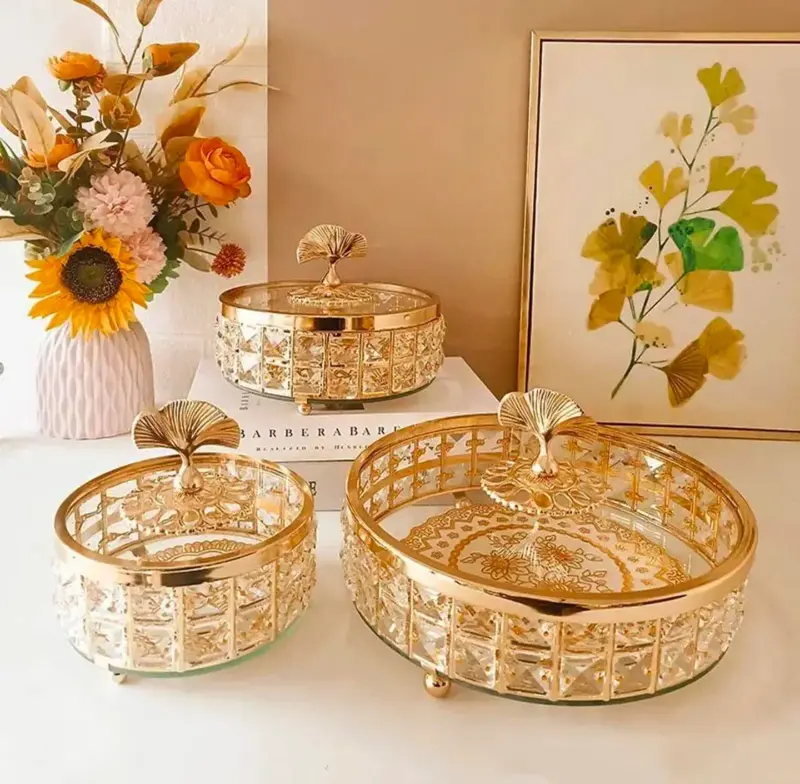 طقم تسالي وبونبونيرة كريستال ومعدن