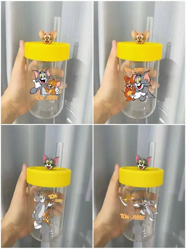 كوب زجاجي بغطاء سيليكون وشاليموه زجاجي