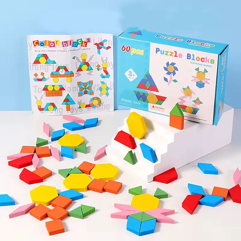 لعبة تنجرام الخشبية المبتكرة، 60 قطعة لتكوين أشكال لا حصر لها